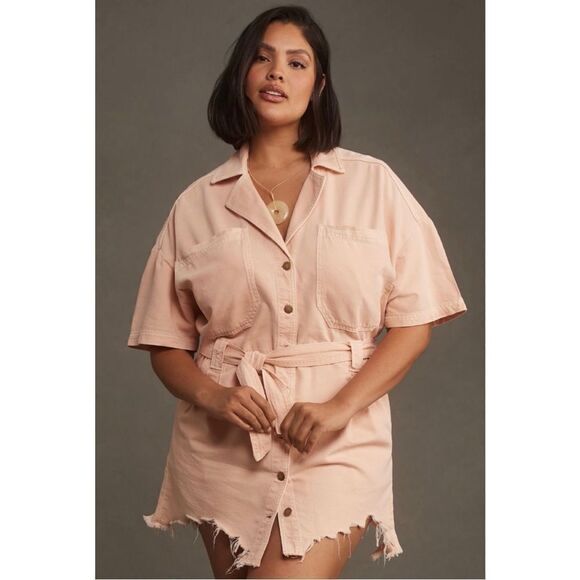 NEW Anthropologie Pilcro Peach Short-Sleeve Destructed Denim Mini Dress Small - Picture 5 of 5